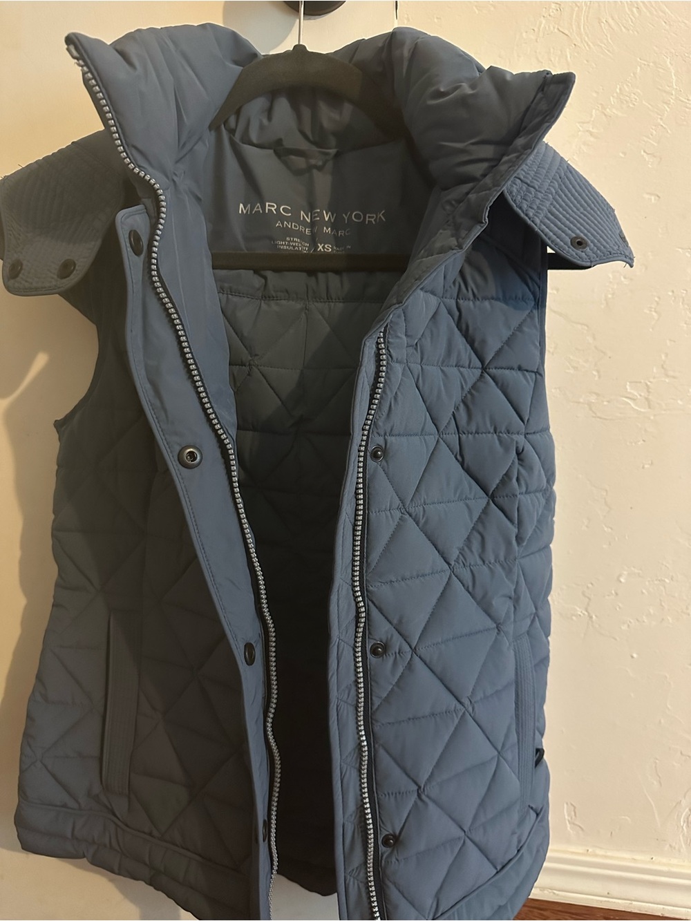 Marc New York Quilted Slate Blue Vest with Removable Hoodie